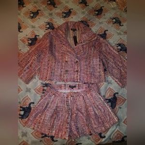 Pink jacket and shorts outfit